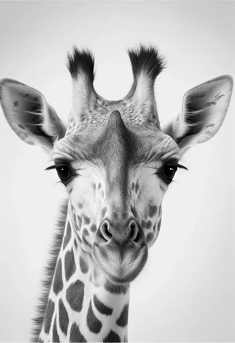 Girafe adulte de profil, cou dressé au-dessus des acacias