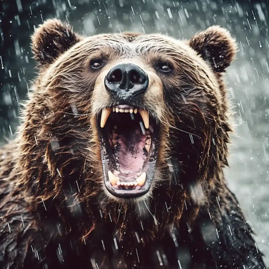 Ours Kodiak brun adulte debout au bord de l'eau, pelage épais