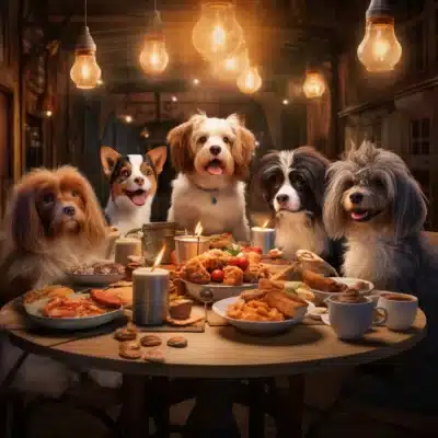 Chocolat, raisins secs et oignons posés sur une table, hors de portée d'un chien