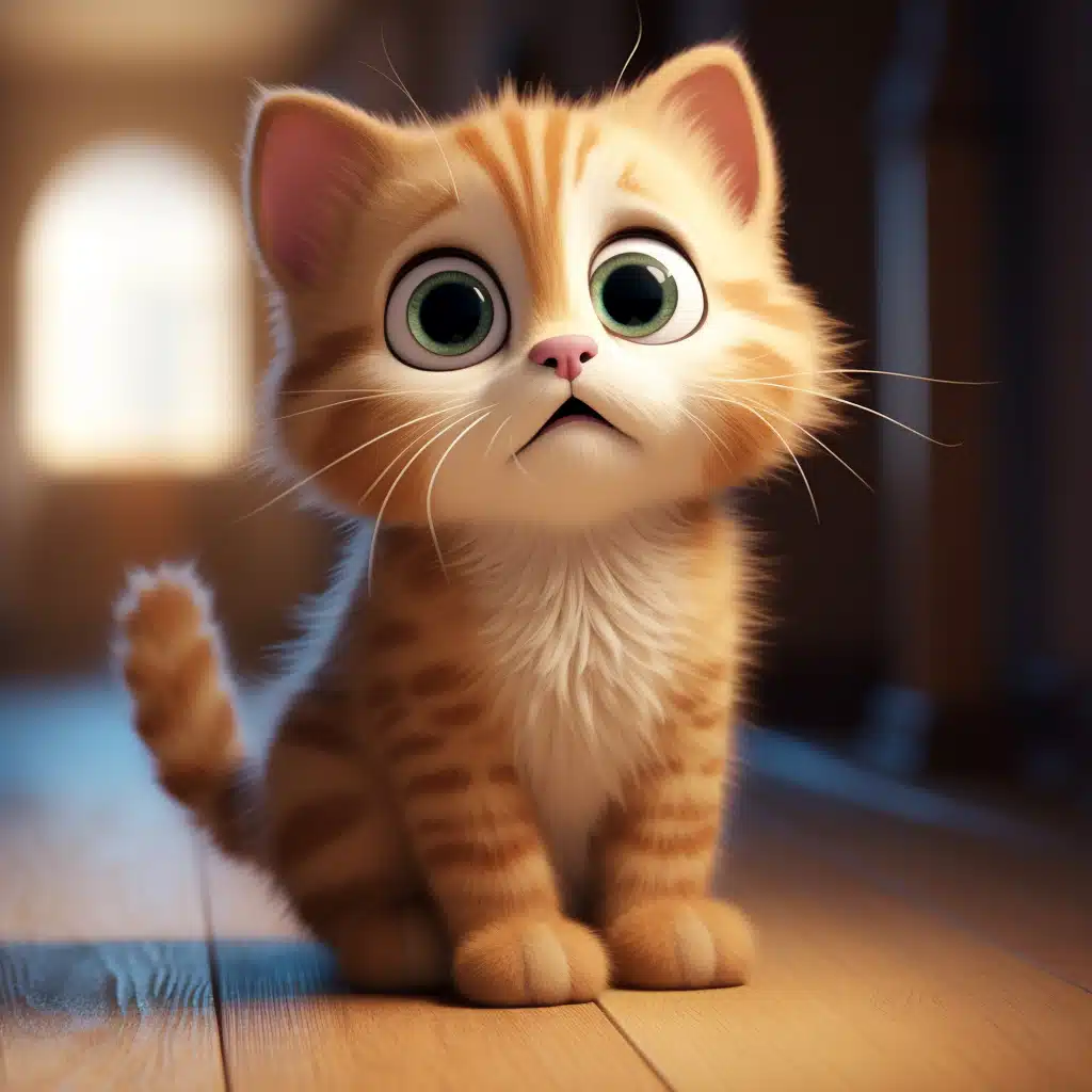 Illustration stylisée d'un chat aux grands yeux sur fond coloré