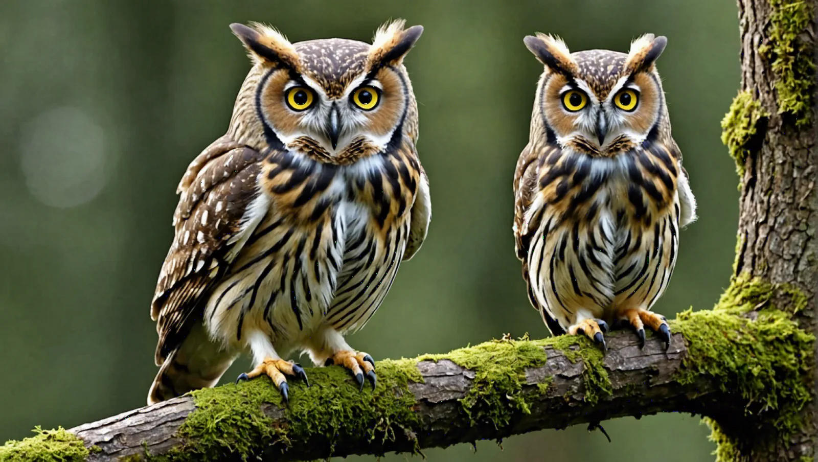 Rapace nocturne perché sur une branche, aigrettes dressées, regard tourné vers l'objectif