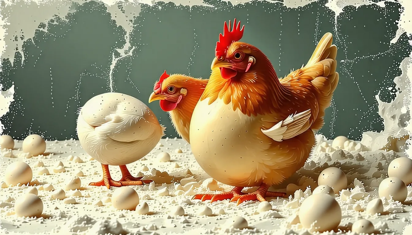 Poule brune devant un nid de paille contenant des œufs