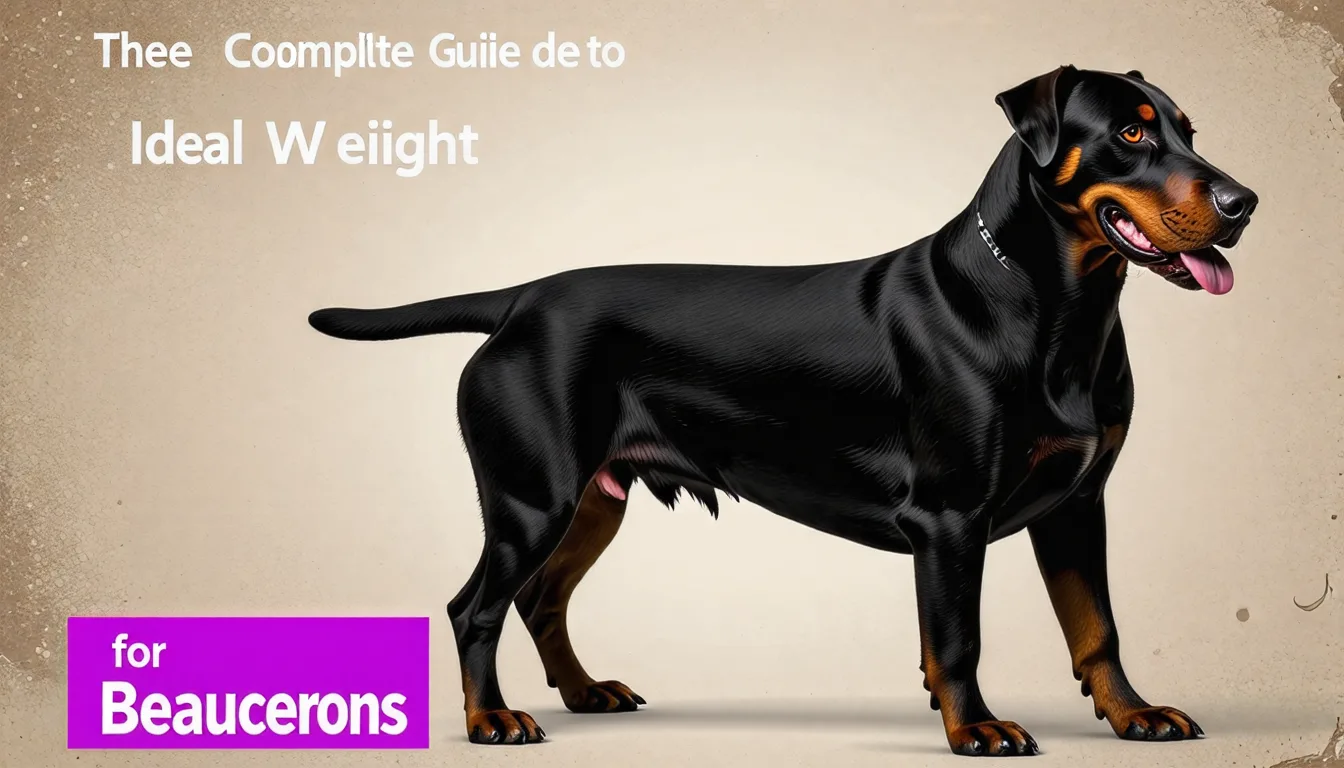 Beauceron noir et feu debout dans un pré, oreilles naturelles et double ergot visible