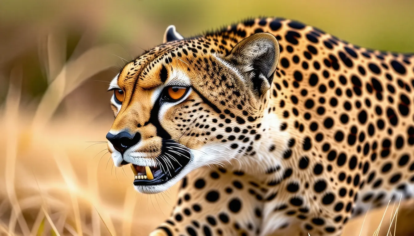 Guépard adulte à l'affût dans l'herbe sèche d'une savane africaine