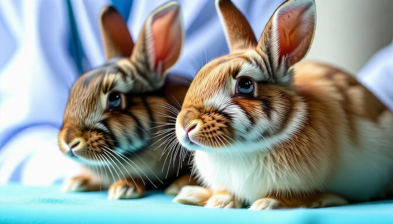 Lapin examiné par une vétérinaire sur la table de consultation d'une clinique