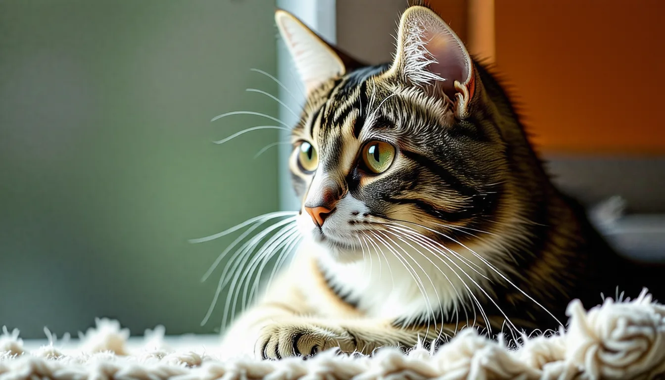 Chat assis dans une buanderie près de flacons de produits ménagers