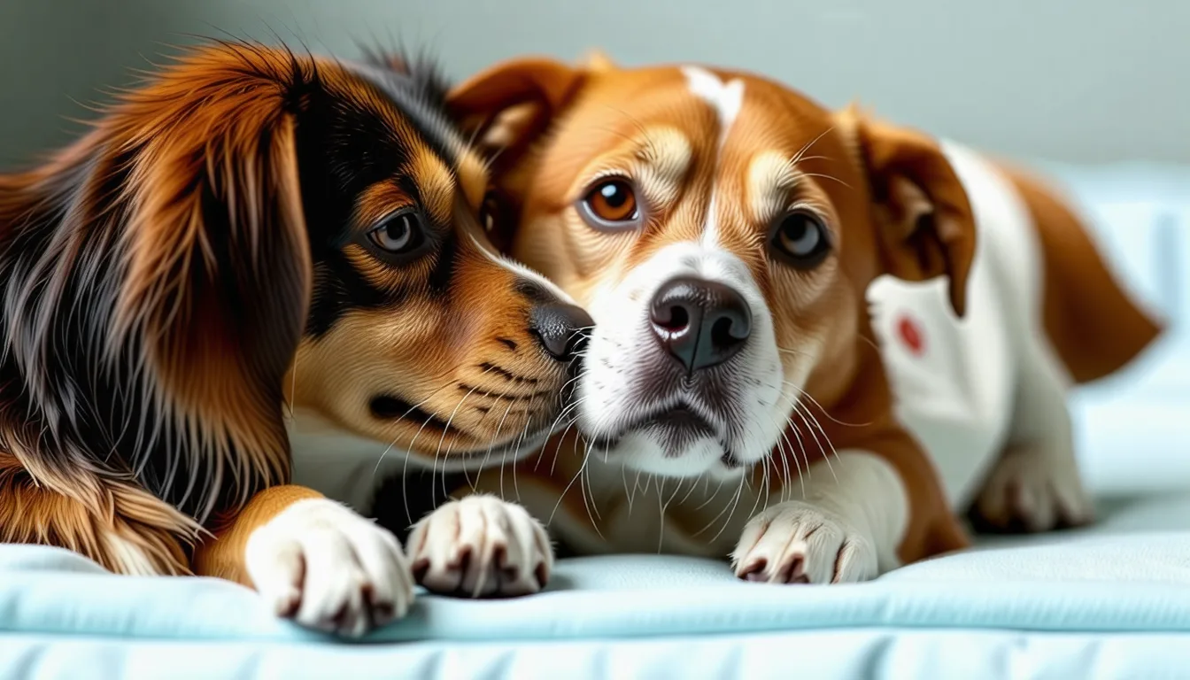 Chien couché sur une couverture, transporté vers une consultation vétérinaire