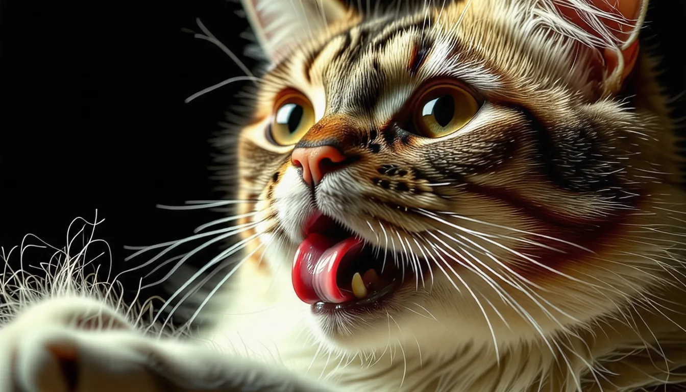Gros plan sur la langue rose d'un chat en train de se lécher la patte