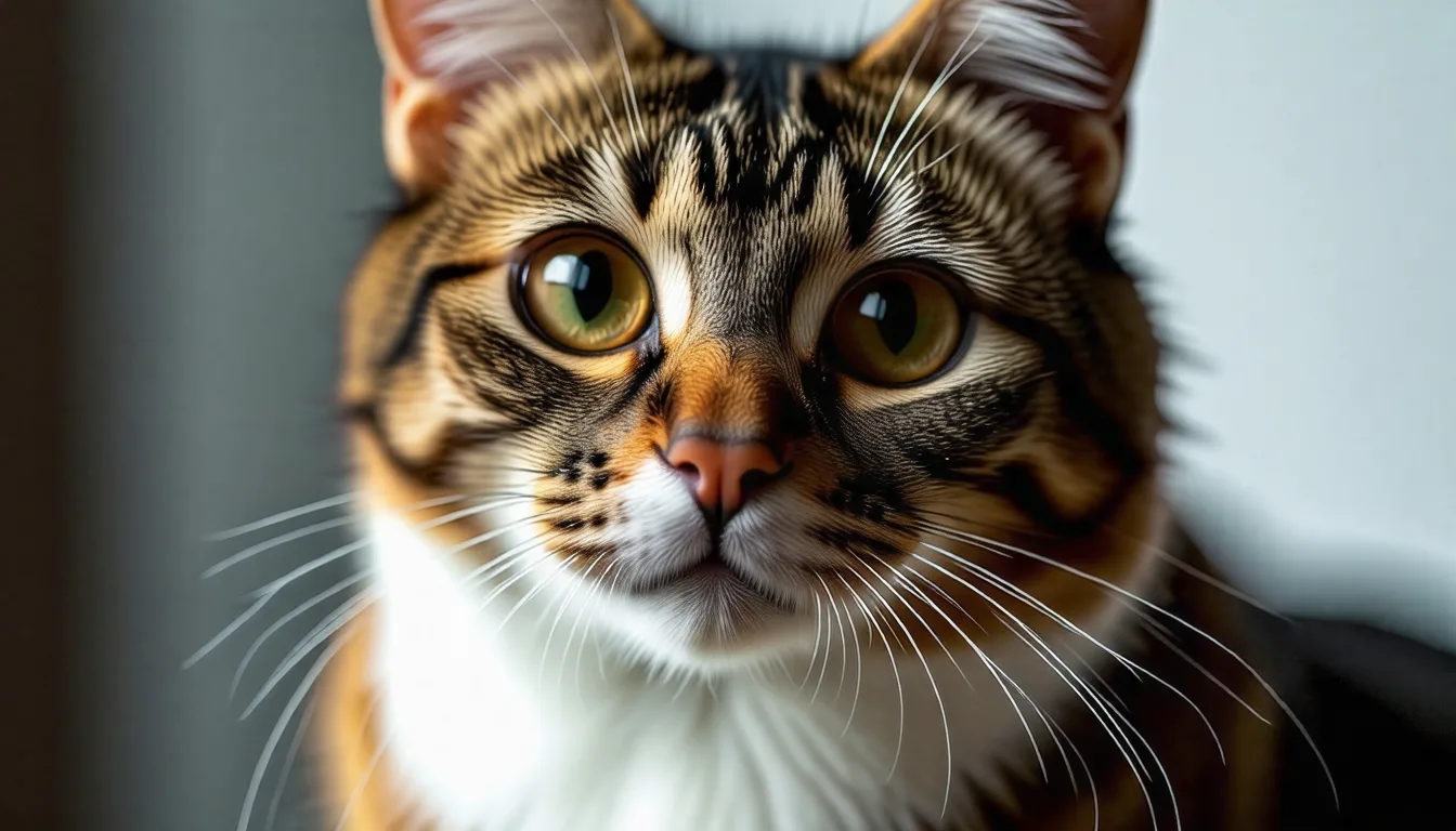Chat domestique perché en hauteur sur une étagère, observant la pièce