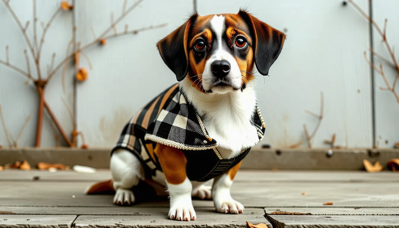 Manteaux pour chiens de différentes tailles posés côte à côte sur une table