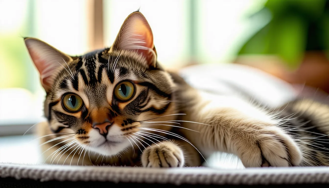 Chat installé dans un box de pension, observant l'extérieur à travers une vitre