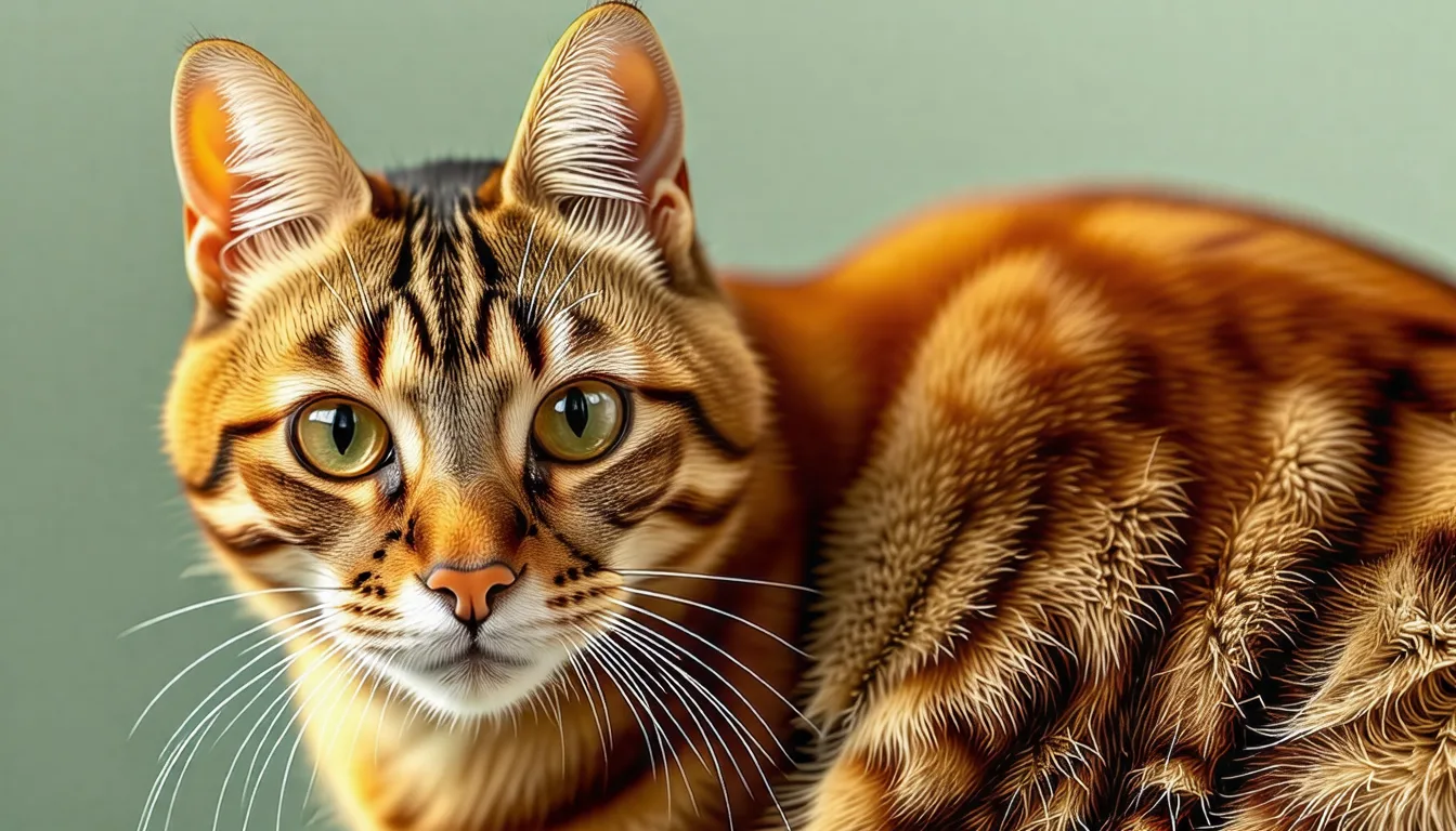 Chat Savannah au pelage doré tacheté de noir, grandes oreilles dressées et longues pattes