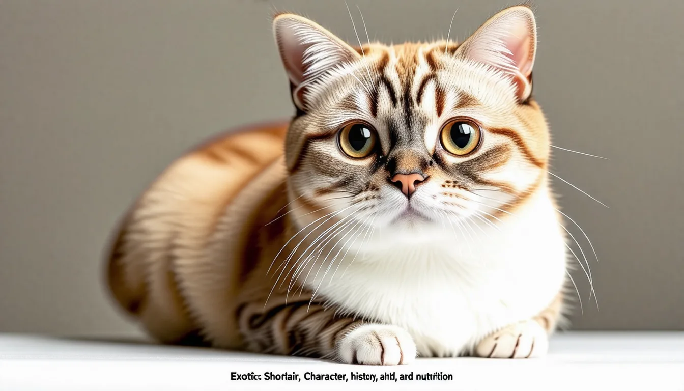 Chat exotic shorthair roux au museau aplati, assis face à l'objectif