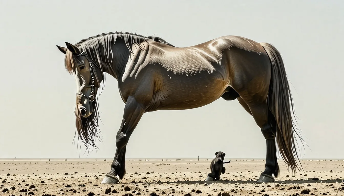Percheron gris clair de trait debout dans un pré, vu de profil