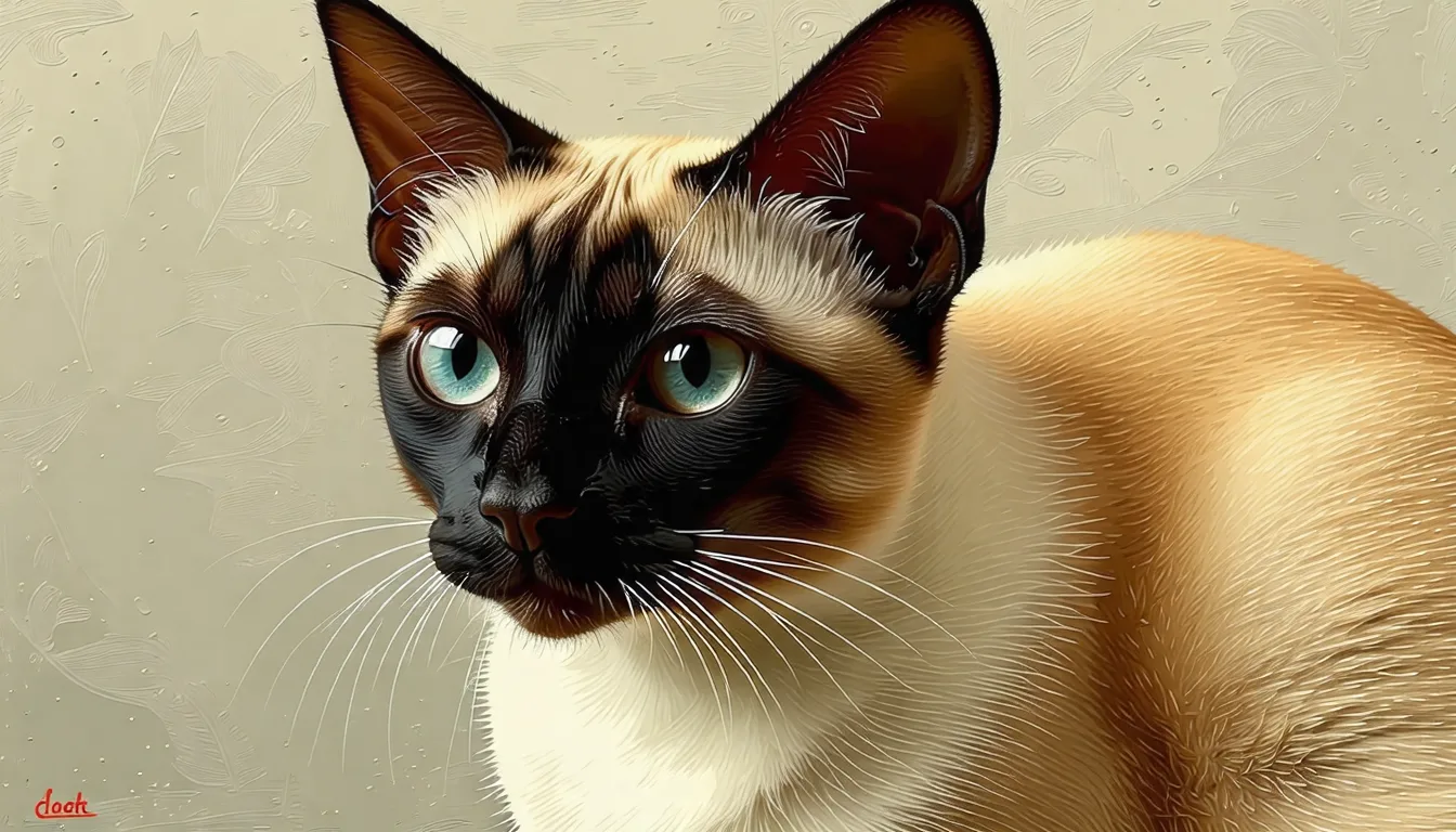 Chat siamois seal point aux yeux bleus assis, museau et oreilles sombres