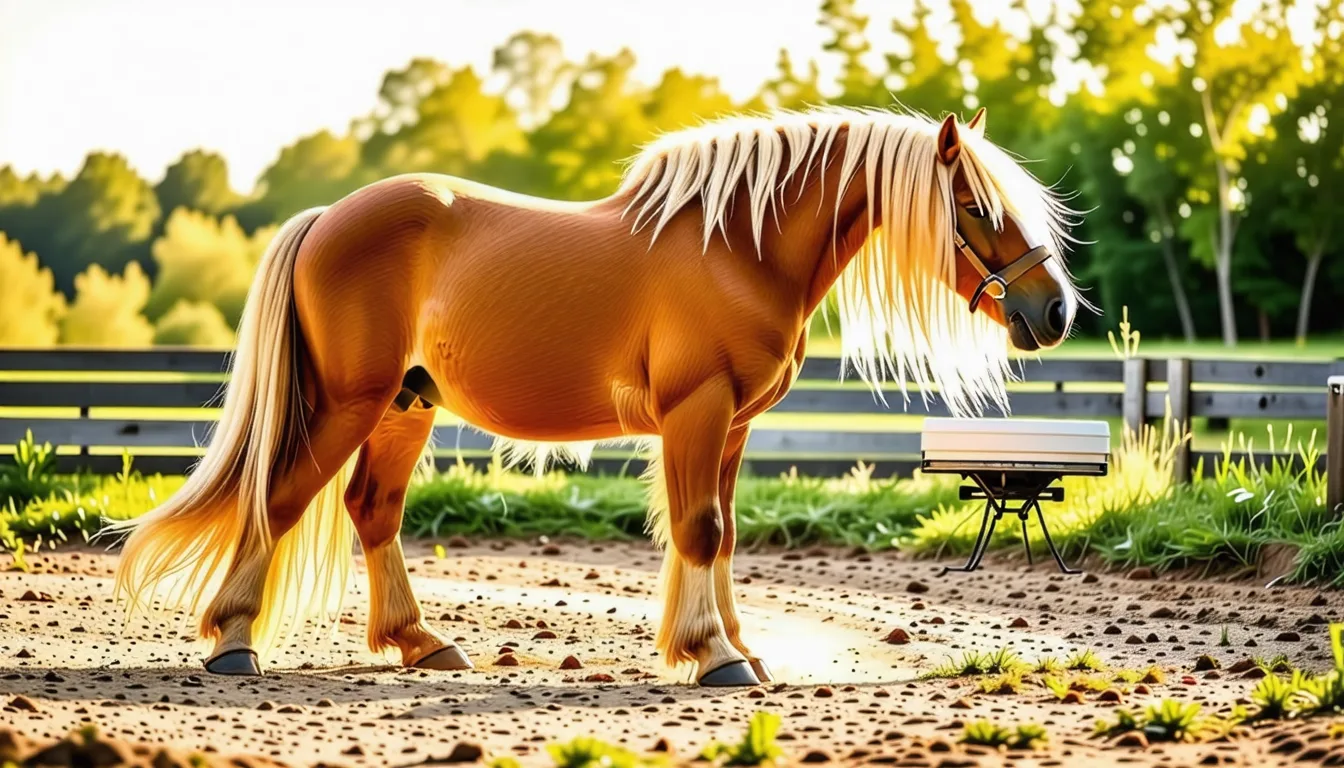 Haflinger alezan à crinière blanche au pré, vu de profil