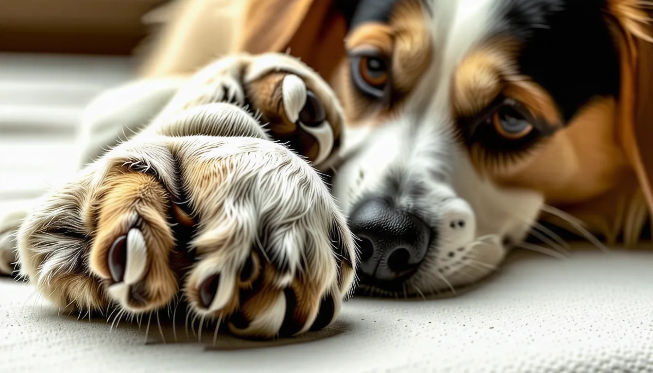 Mains nettoyant le coussinet d'un chien à l'aide d'une compresse stérile