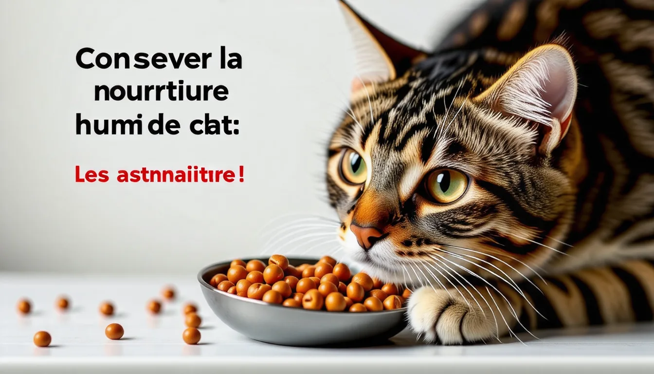 Barquette de pâtée pour chat ouverte posée à côté d'une gamelle et d'un couvercle