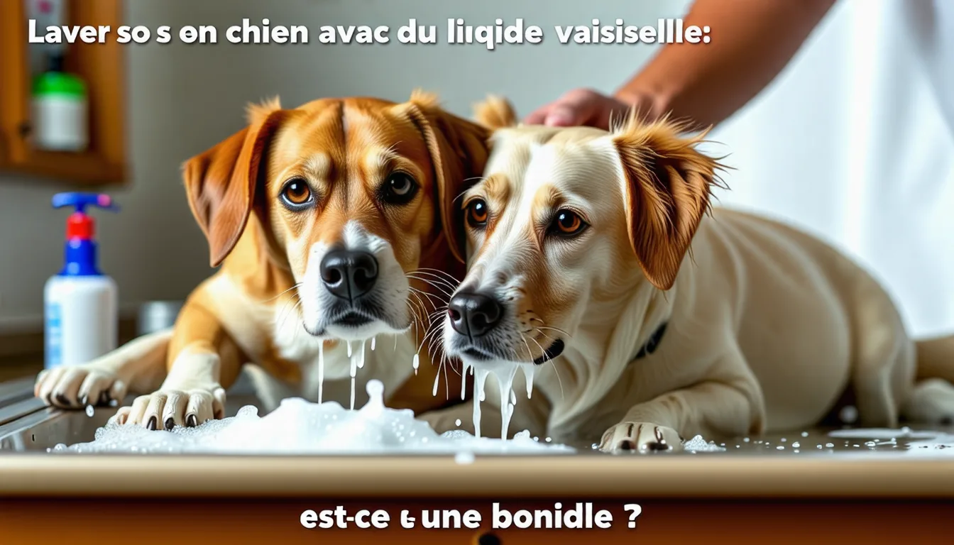 Chien savonné dans une baignoire, mousse sur le dos et les pattes