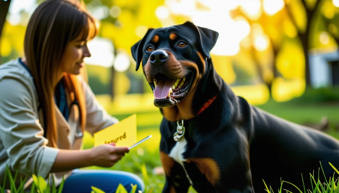 Rottweiler tenu en laisse et muselé lors d'une promenade urbaine
