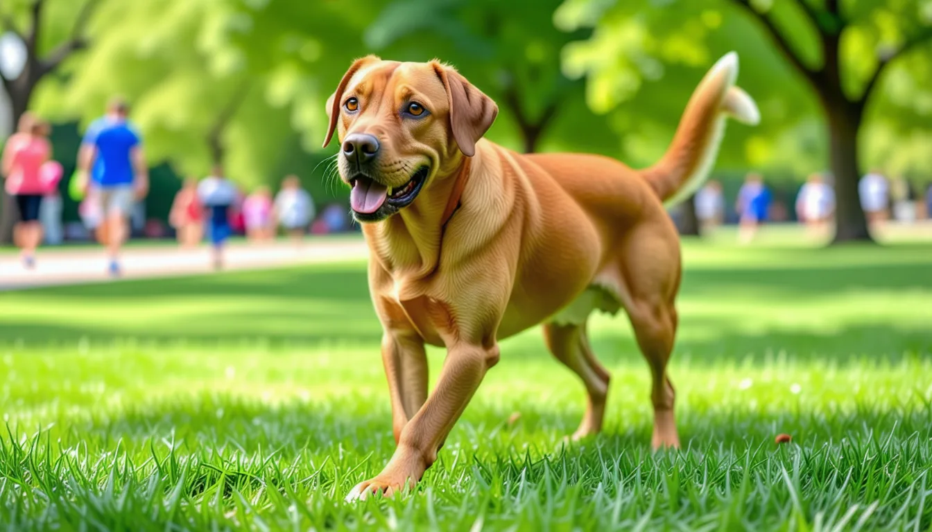 Labrador chocolat vu de profil devant sa gamelle vide