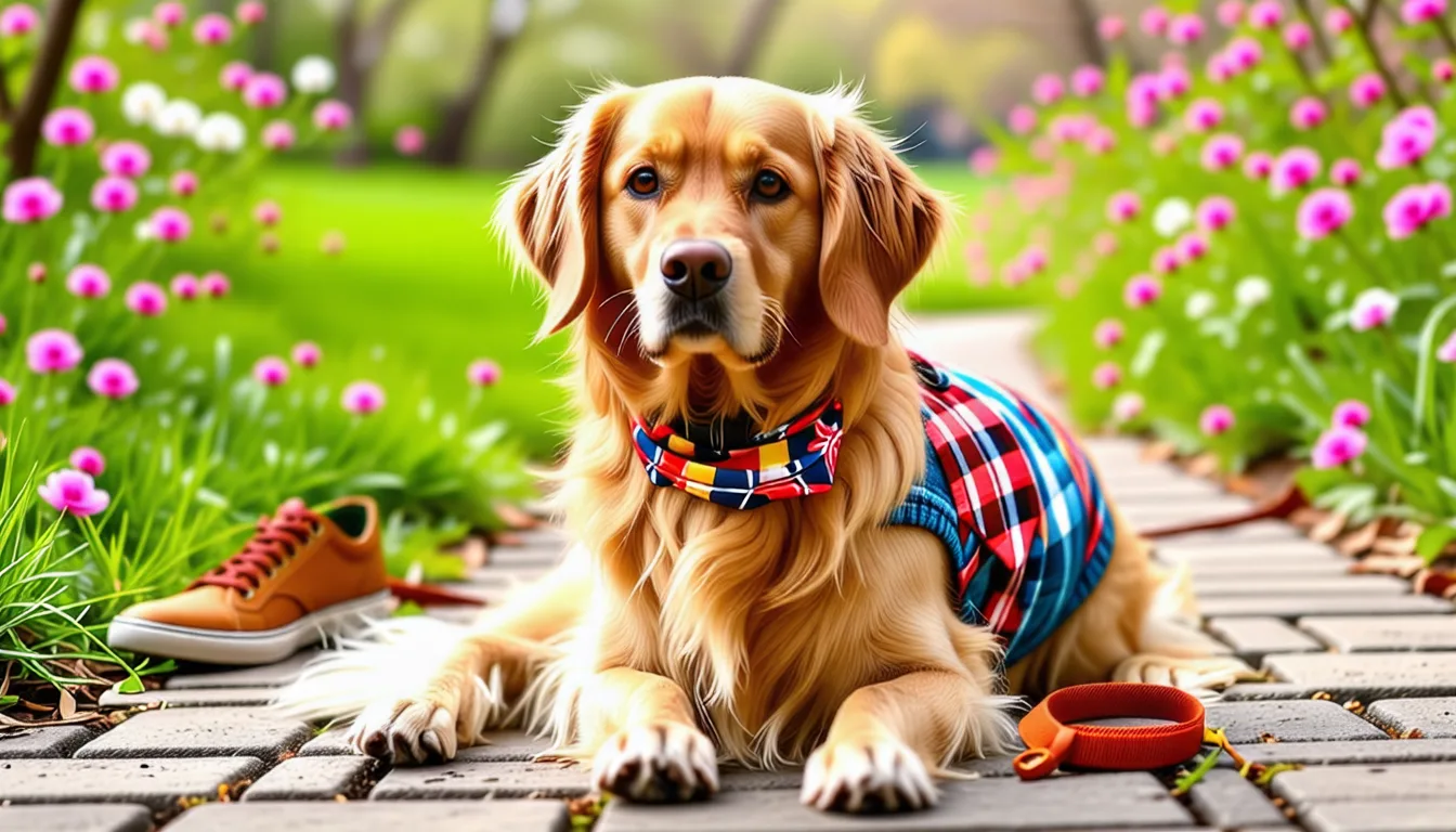 Petit chien portant un manteau imperméable lors d'une promenade sur un trottoir humide