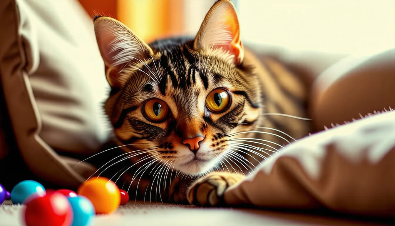 Chat tapi sous un meuble, oreilles rabattues et pupilles dilatées