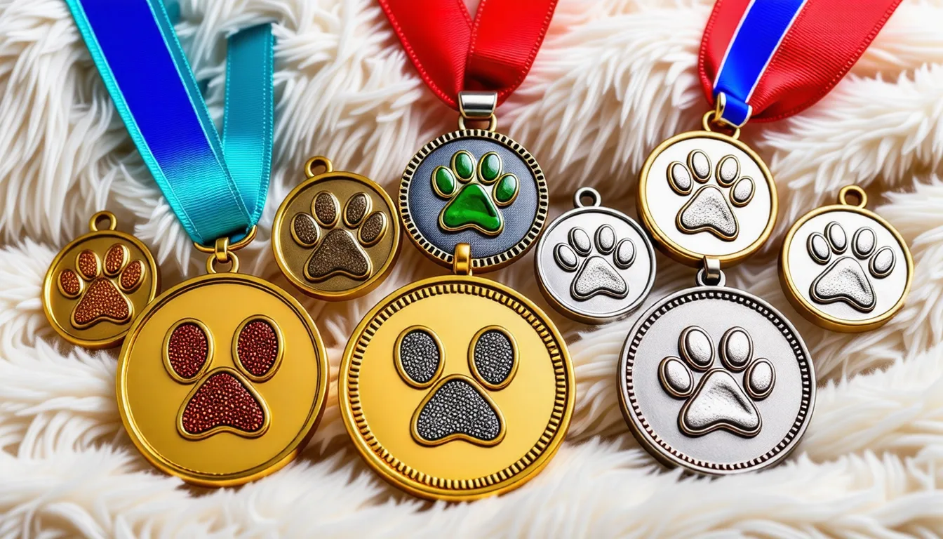 Petite médaille gravée accrochée au collier d'un chat tigré