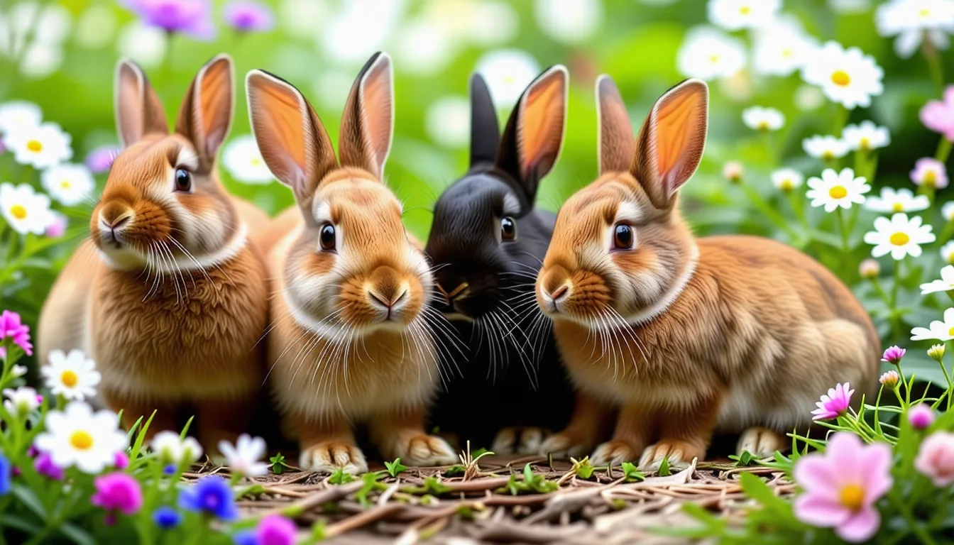 Lapin nain au pelage court installé sur un plaid, oreilles rabattues vers l'arrière