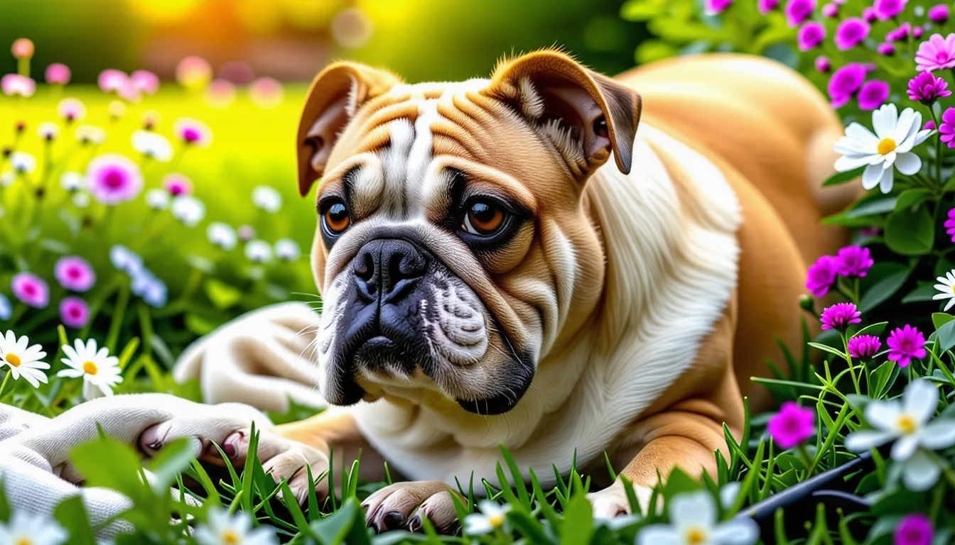 Bouledogue français à poil long crème assis, oreilles droites et franges autour du cou
