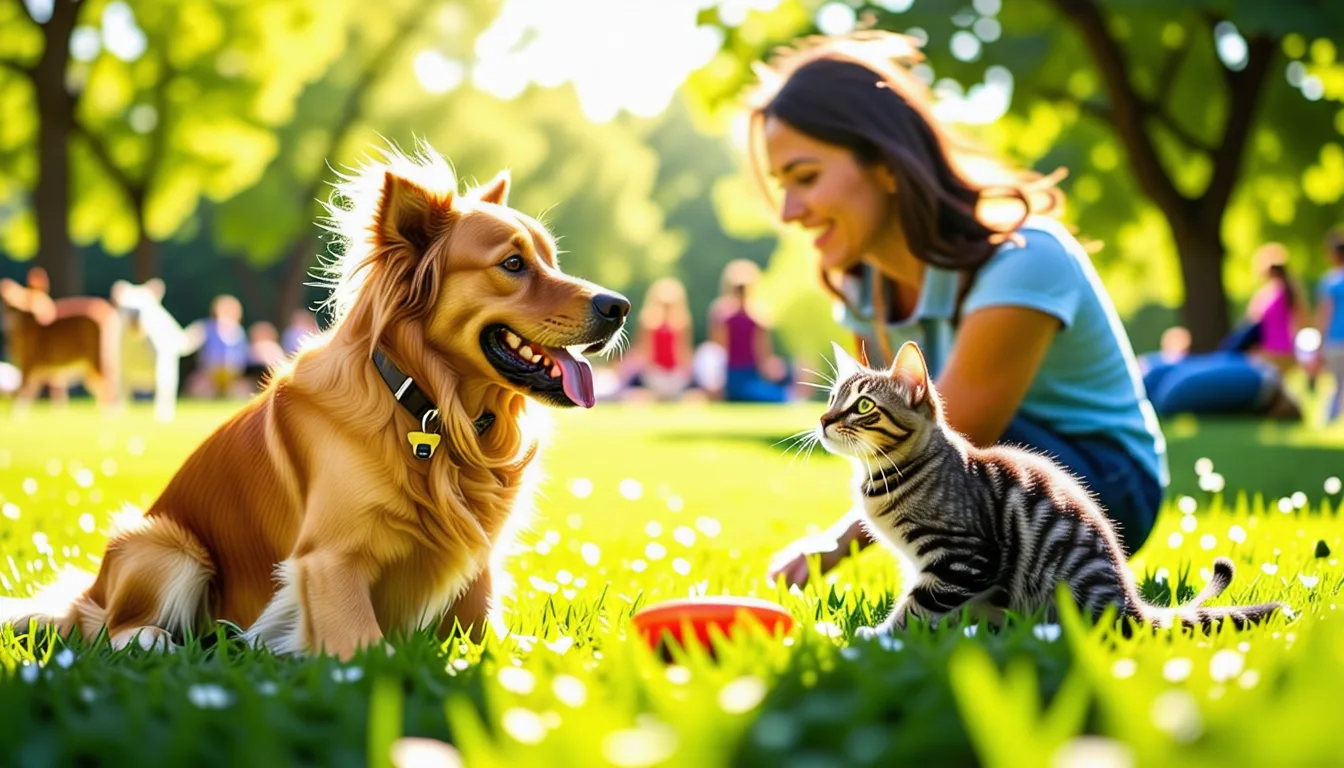 Pet sitter promenant un chien en laisse sur un chemin, sac et gamelle à la main
