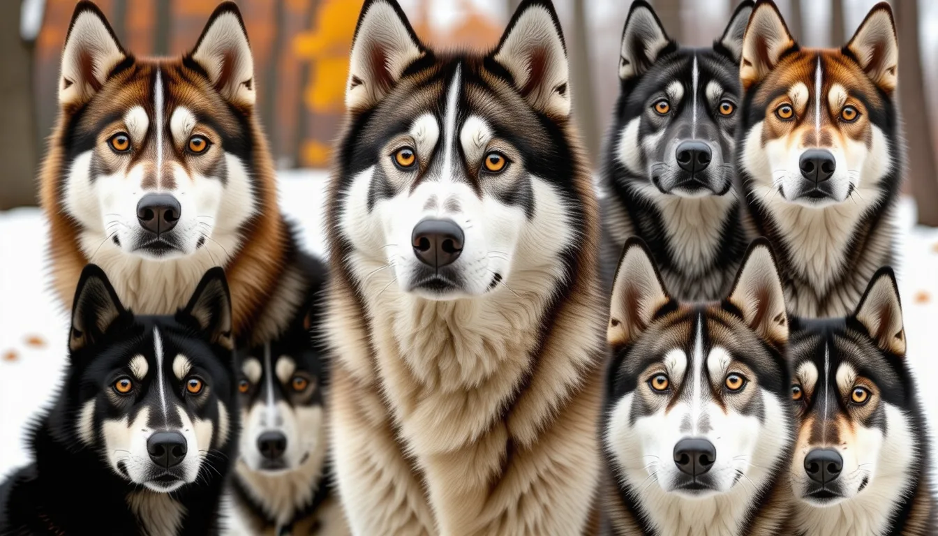 Husky sibérien gris et blanc aux yeux bleus, de face, dans la neige
