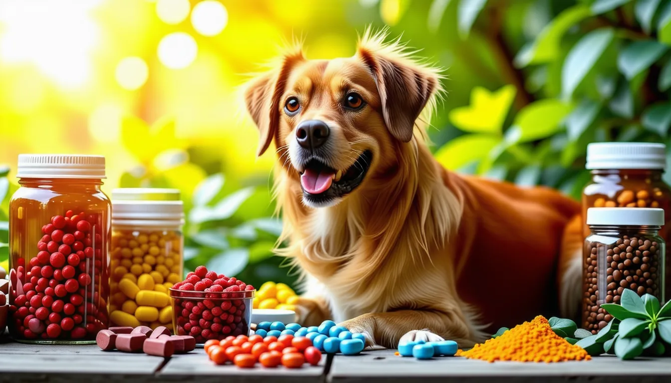 Golden retriever attendant devant sa gamelle pendant qu une main verse une poudre dorée