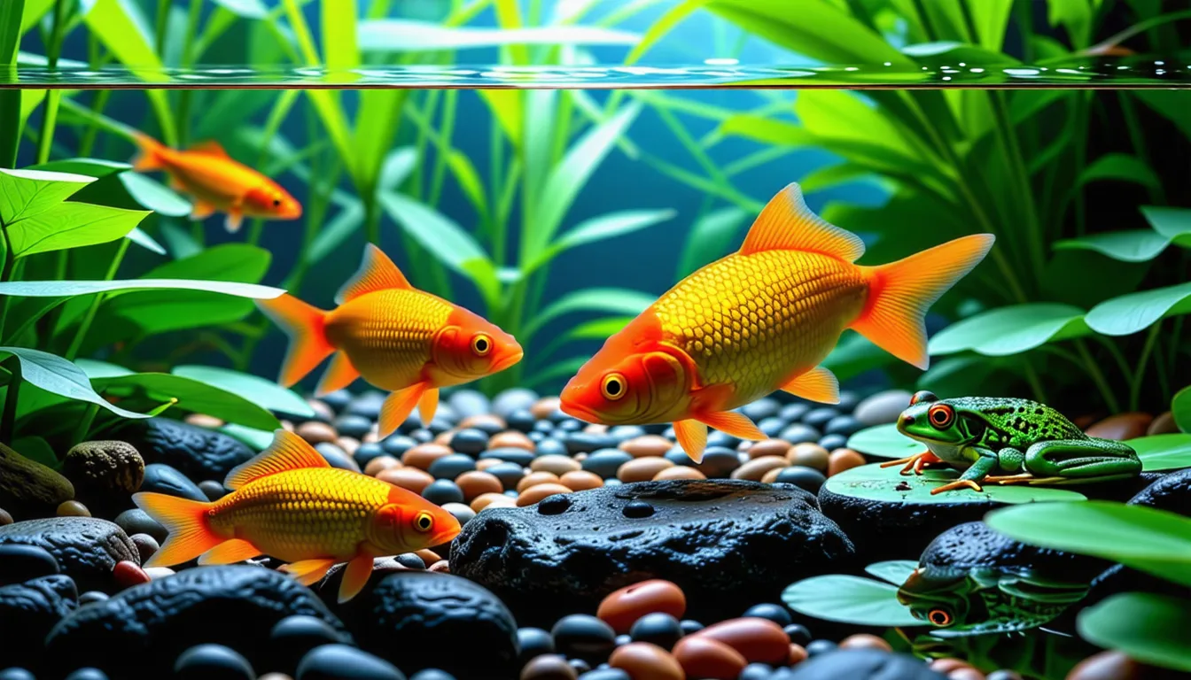 Un poisson rouge nage dans un aquarium planté, vu de face