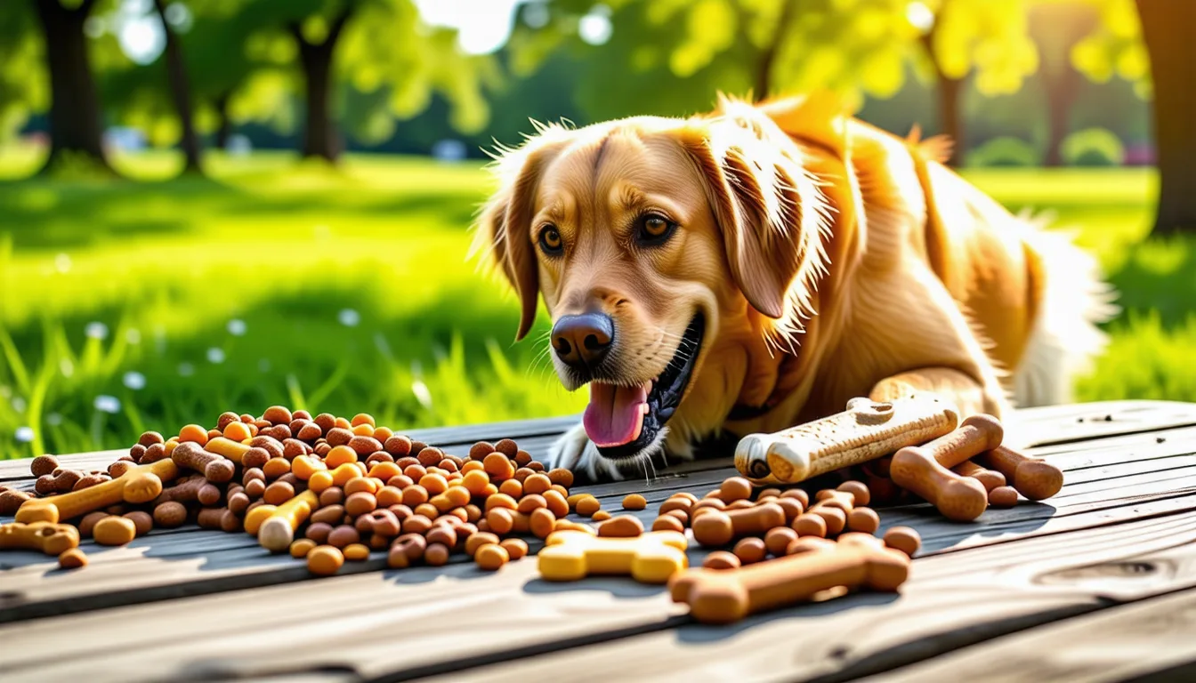Une main tend une petite friandise à un chien attentif assis