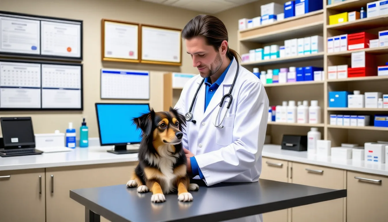 Une facture de clinique vétérinaire posée sur un comptoir, à côté d'un carnet de santé animal
