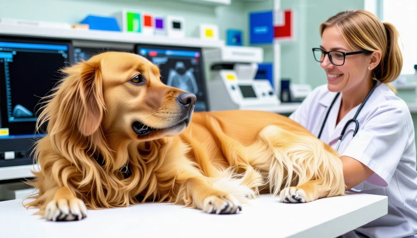 Chien allongé sur la table d'examen pendant une échographie abdominale