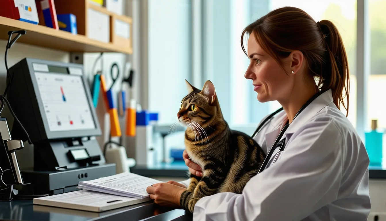 Chat sur une table d'examen pendant une consultation vétérinaire