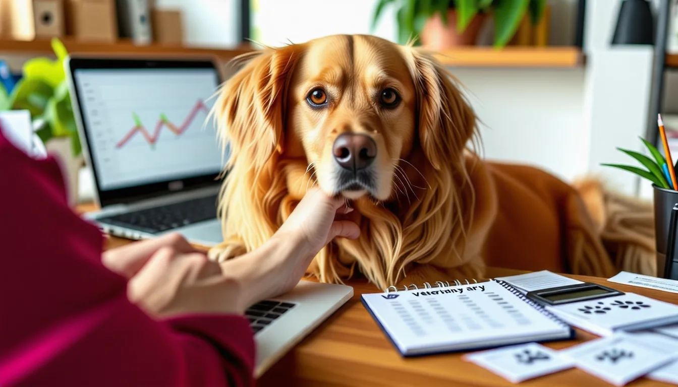 Vétérinaire auscultant un chien sur une table d'examen en consultation