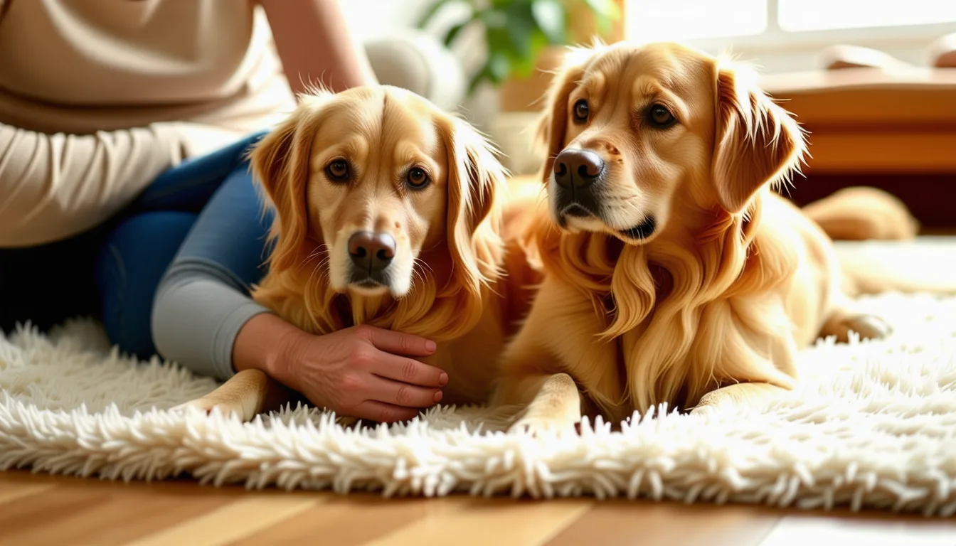 Mains posées sur le dos d'un chien allongé pendant une séance de massage