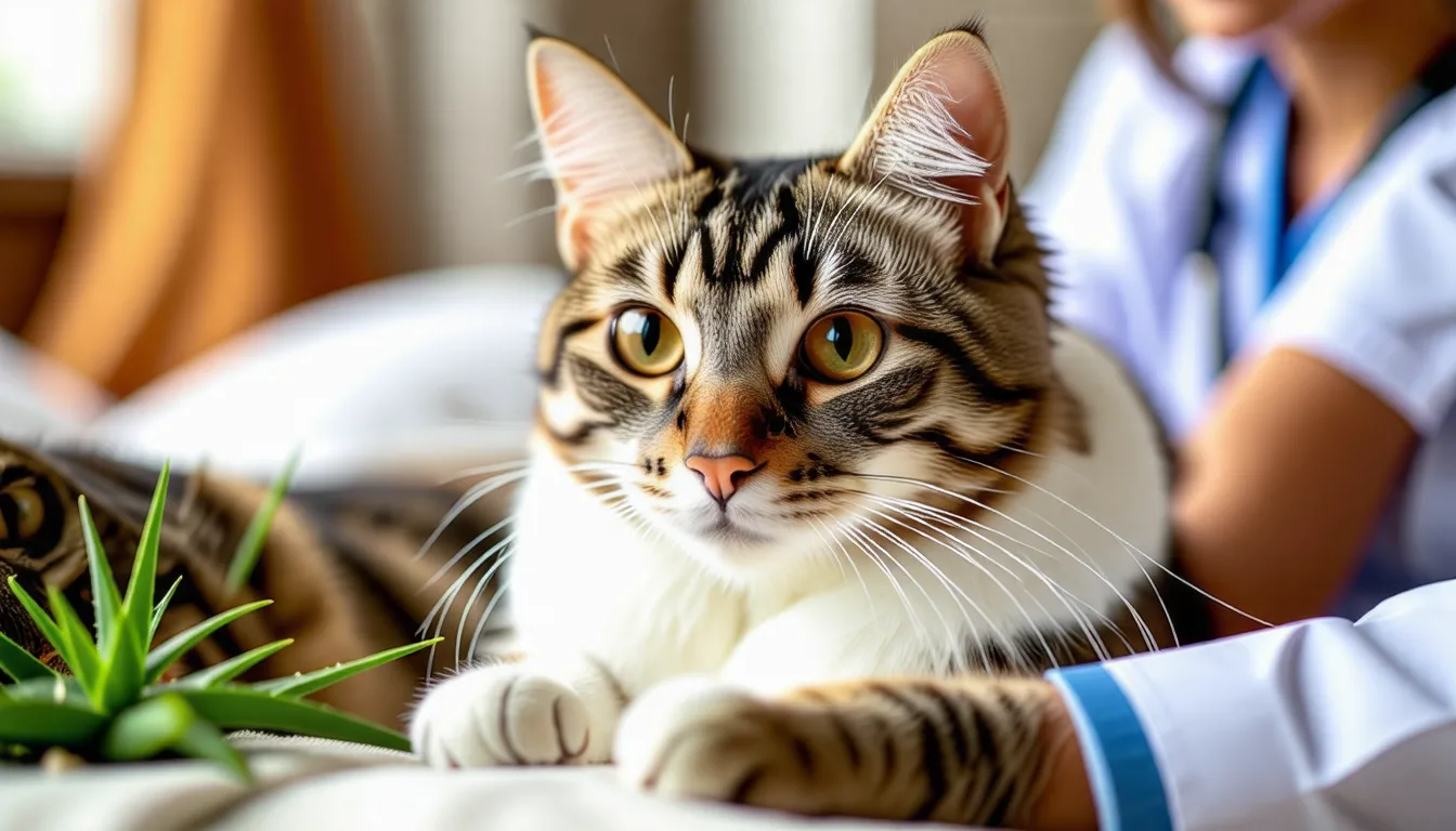 Chat au poil clairsemé sur le flanc, peau rougie et irritée visible