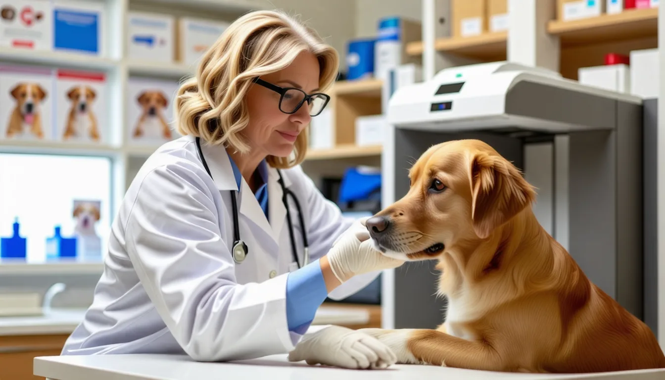Chien couché sur la table d'un scanner vétérinaire pendant un examen d'imagerie
