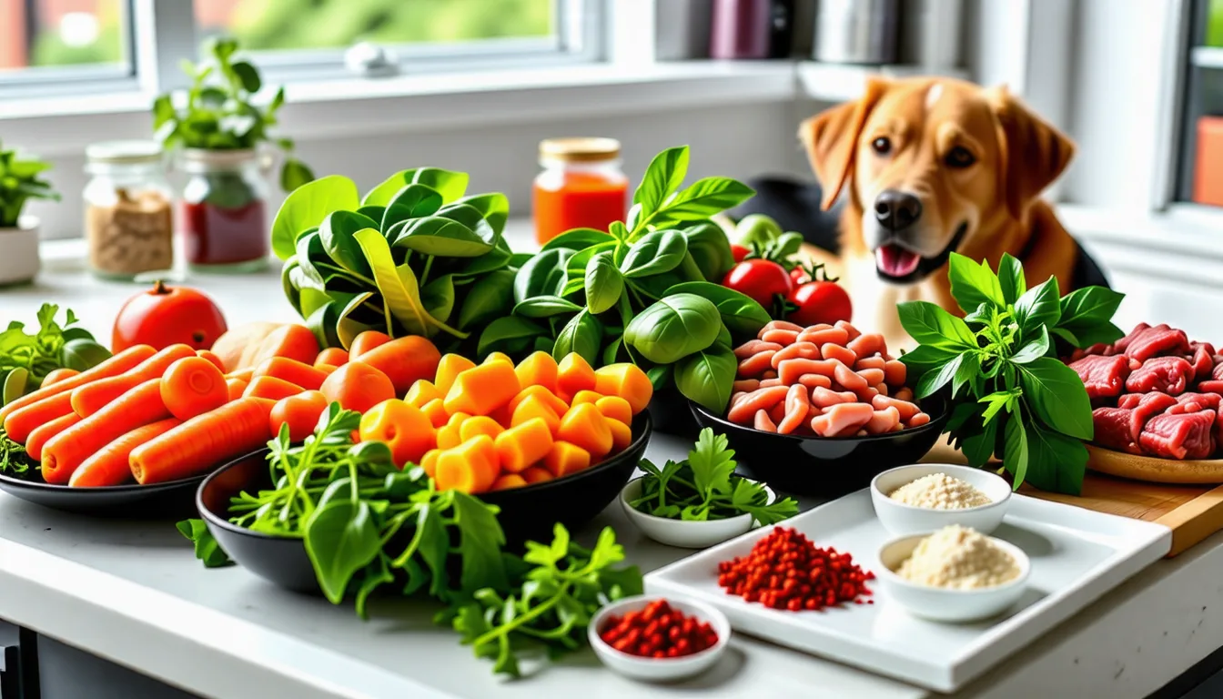 Gamelle de croquettes nappées d'une sauce brune, un chien attend à côté