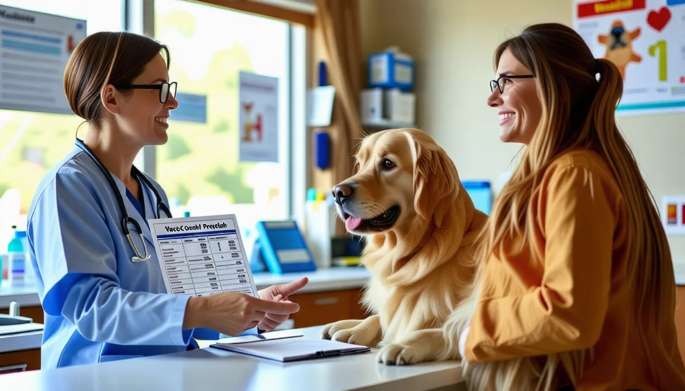 Un chien tenu par son maître reçoit une injection de vaccin chez le vétérinaire