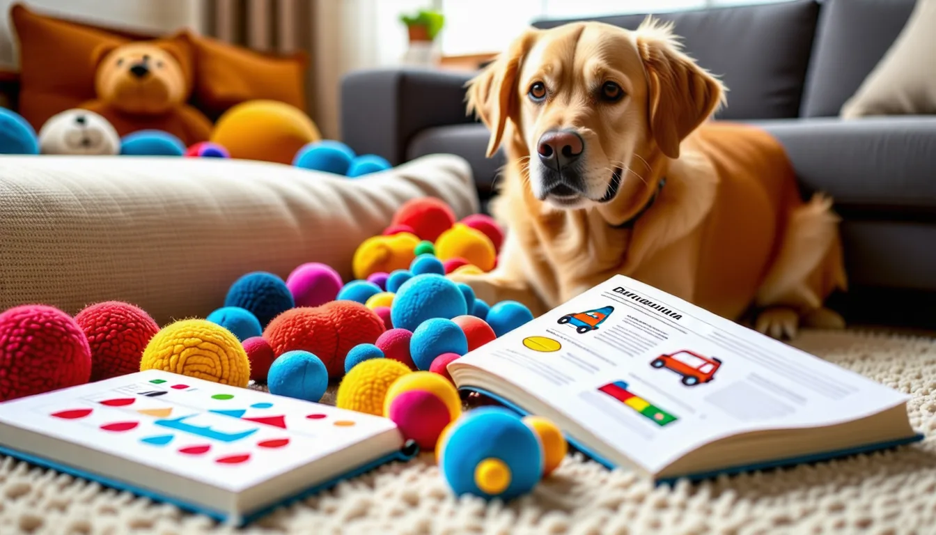 Labrador noir mordillant un jouet en caoutchouc rouge sur une pelouse