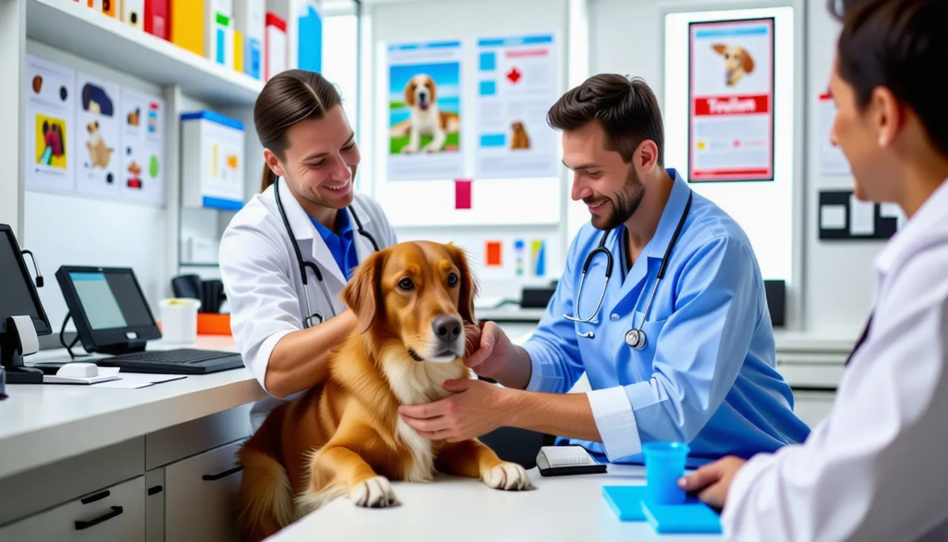 Chien allongé sur une table d'examen pendant une consultation vétérinaire