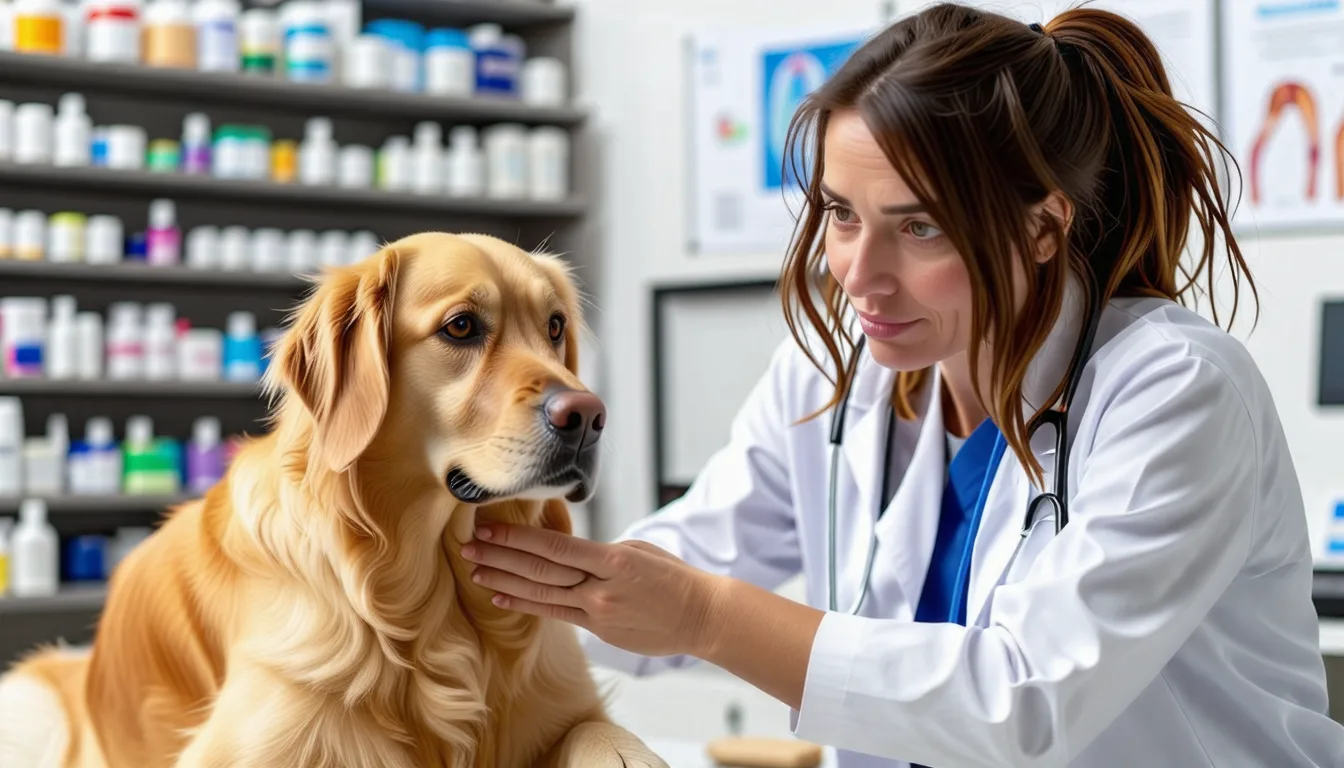 Un vétérinaire prépare une injection sous-cutanée sur un chien tenu par sa maîtresse
