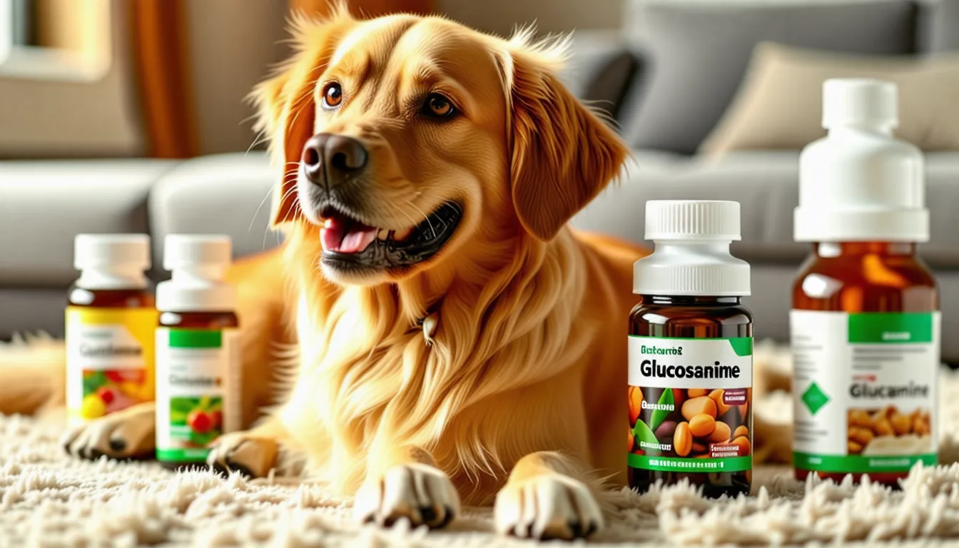 Gélules et friandises pour articulations posées à côté d'une gamelle de chien