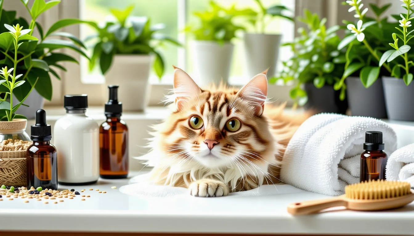Chat au poil clair brossé à sec avec une brosse souple