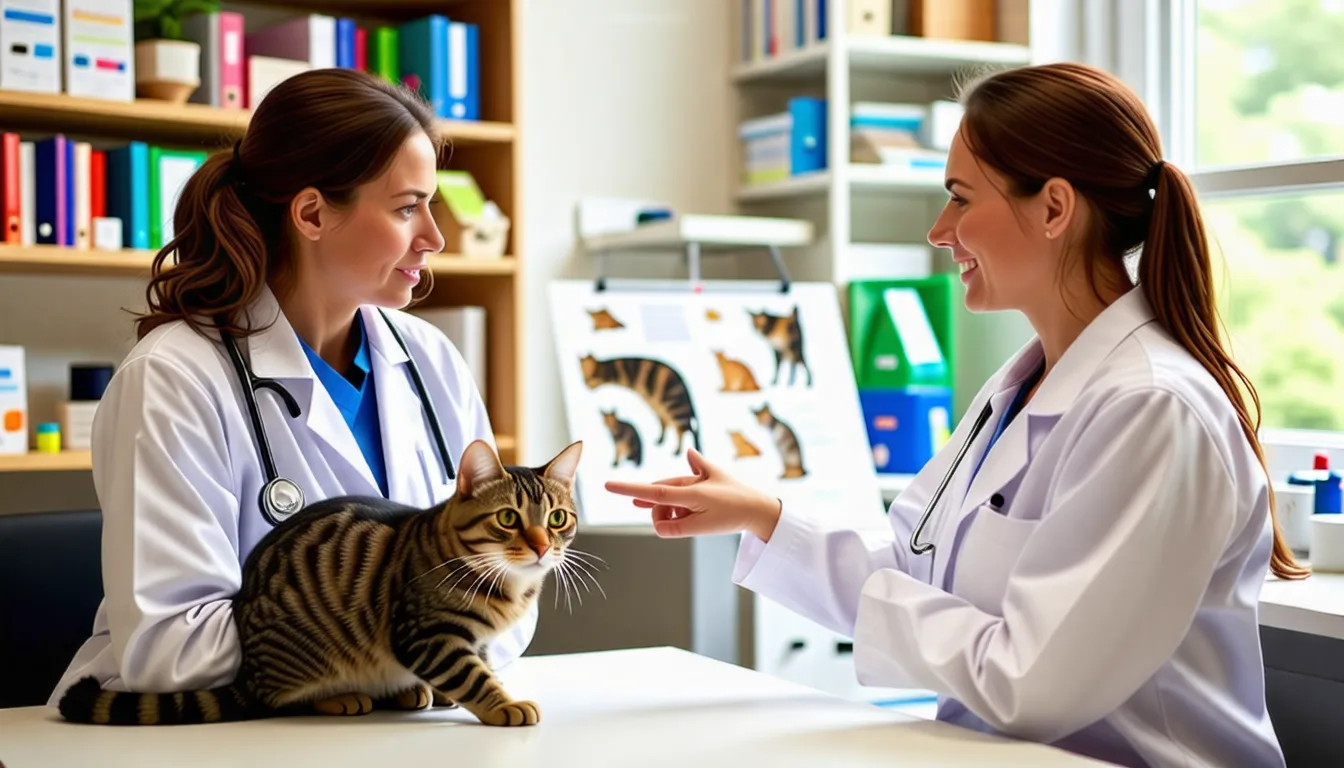 Un chat roux observé attentivement par une vétérinaire lors d'une consultation